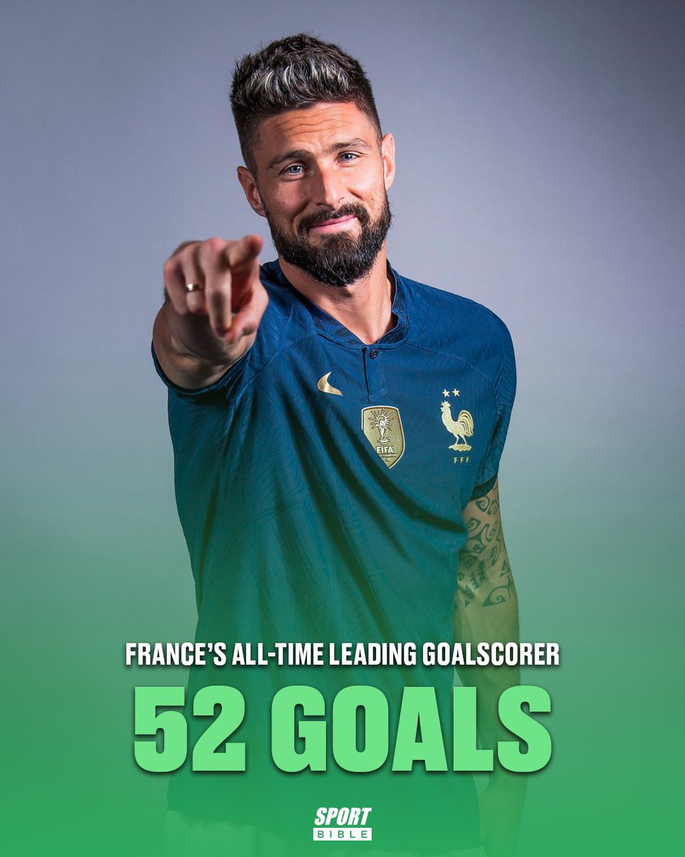 sportbible's tweet photo. OLIVIER GIROUD HAS JUST OVERTAKEN THIERRY HENRY TO BECOME FRANCE'S RECORD GOALSCORER! 🇫🇷 https://t.co/MwEAppa6OB