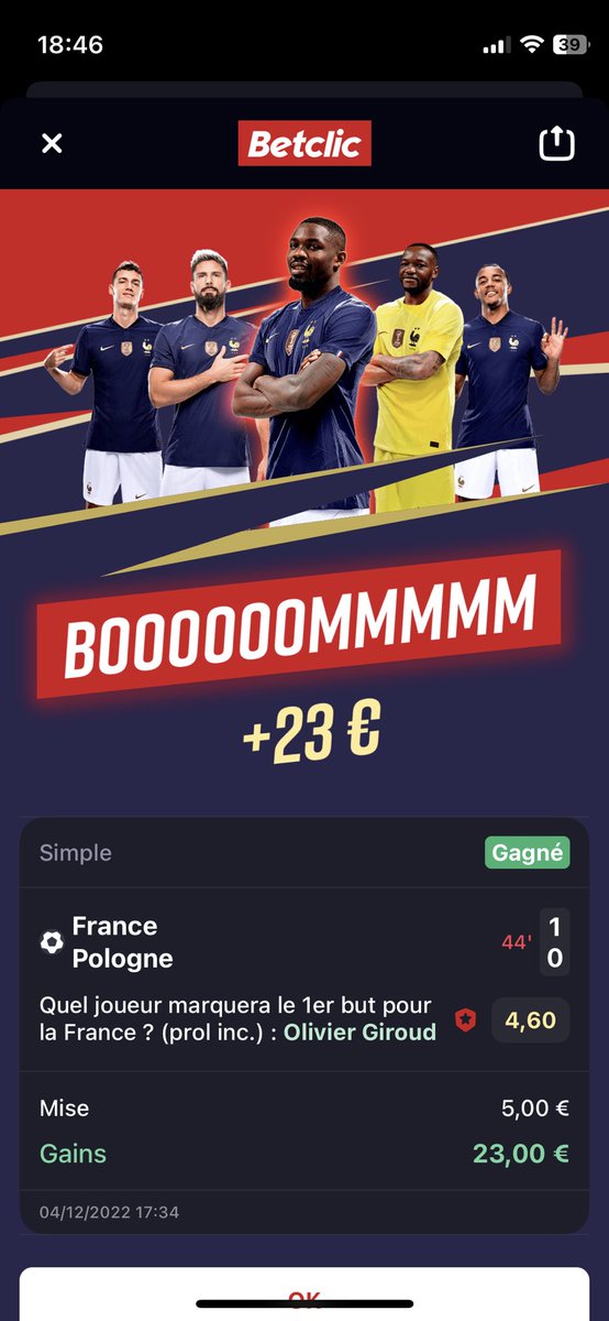 SaidSouffiane's tweet photo. @Betclic j’attends mes gains et pourquoi c’est pas Giroud sur le boooom https://t.co/pCXRCIVbyh