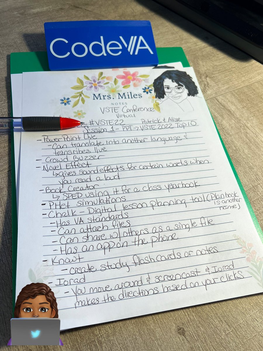 kennydeMonster's tweet photo. Notes from VSTE session 1 with Patrick and Alise. Loved the session! Virtual #VSTE22 #pwcsITC #techtoolsandchoice https://t.co/GfpYq8VgvP