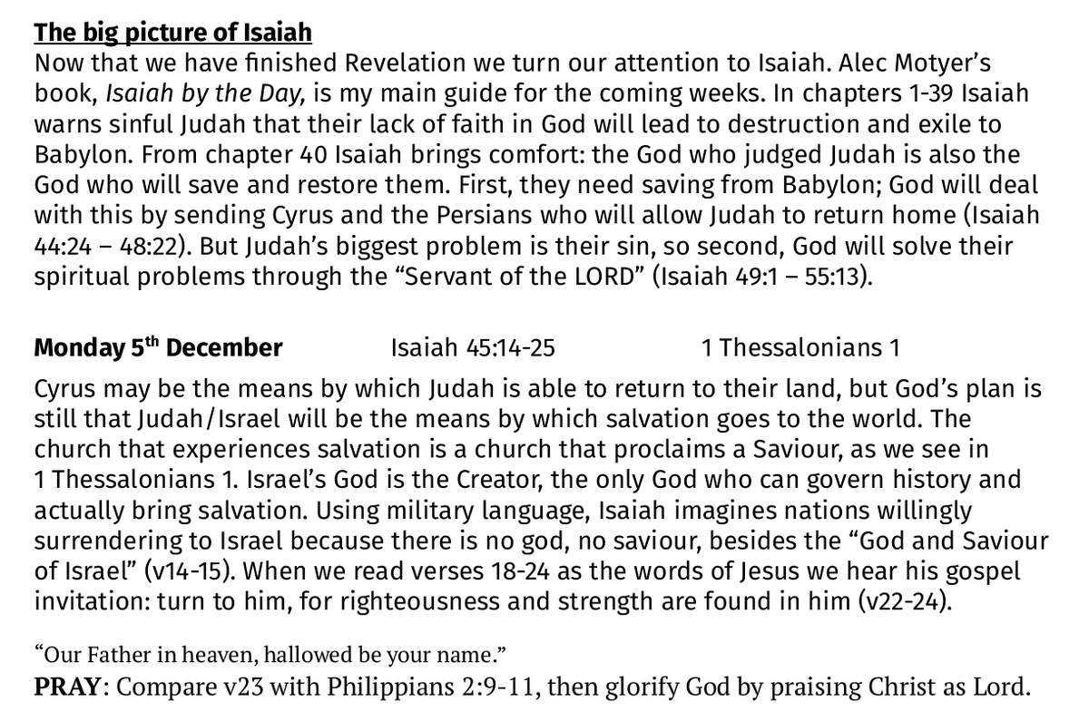 Monday 5th December 2022
The Daily Reflections will now focus on Isaiah.
Isaiah 45:14-25 and 1 Thessalonians 1
#JesusIsGoodNews