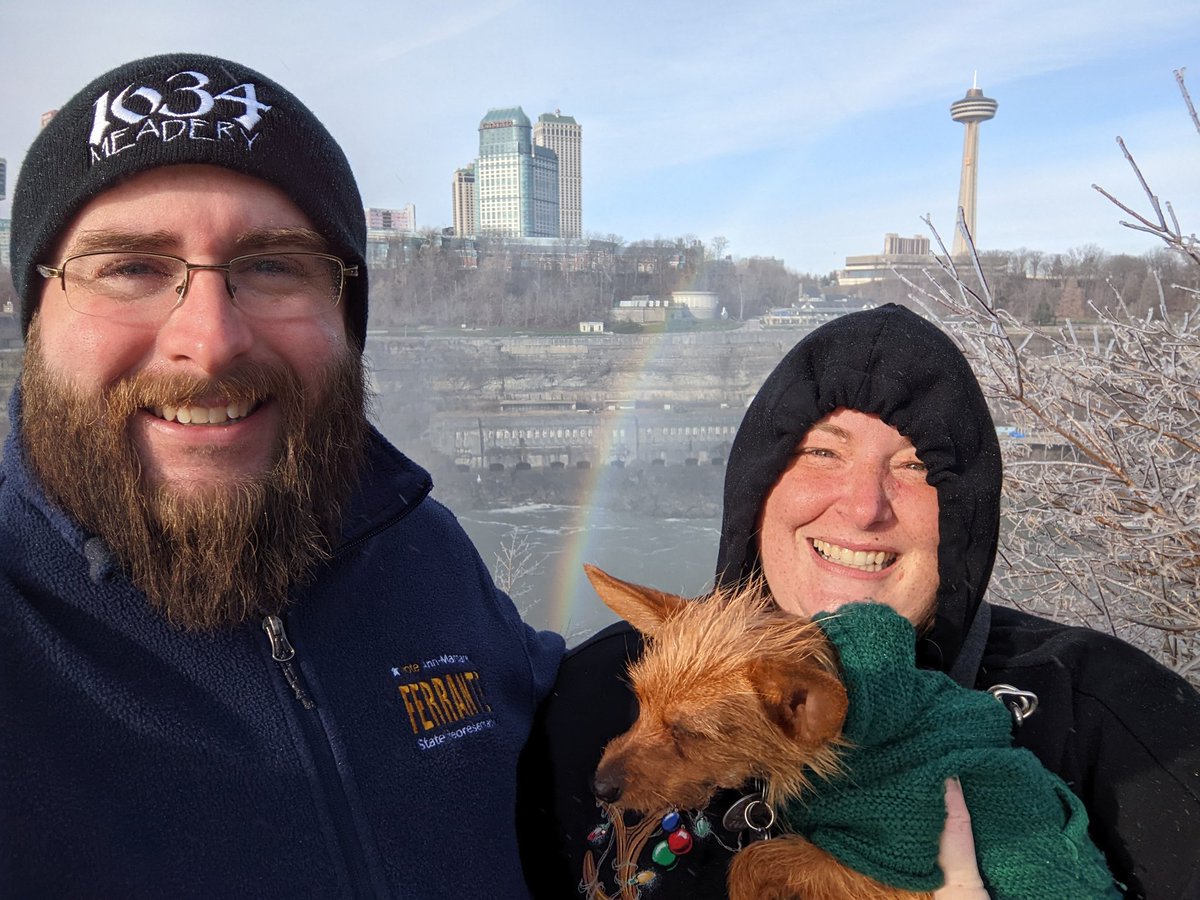 DruTarr's tweet photo. Quick detour on the road trip today to Niagara Falls! You can clearly see how Rainbow Bridge got it's name. Benefits of a winter visit: fewer tourists. Drawbacks: freezing mist. https://t.co/6C2x2S9InH