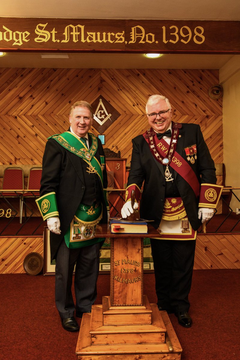 PGM Ayrshire Bro Billy Steel with RWM Bro Robert Greig at Friday night’s Installation of Lodge St Maurs, Kilmaurs No 1398.