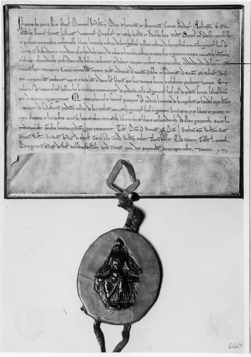RBKheritage's tweet photo. #EYALanguages. The oldest document at Kingston History Centre ,in Latin, is a charter by King John dated 1208, the second charter granted to the town. The first was lost between 1200 and 1208. See the original at Kingston Museum. @RBKingston @kinglibheritage https://t.co/UHzDxeBGOh
