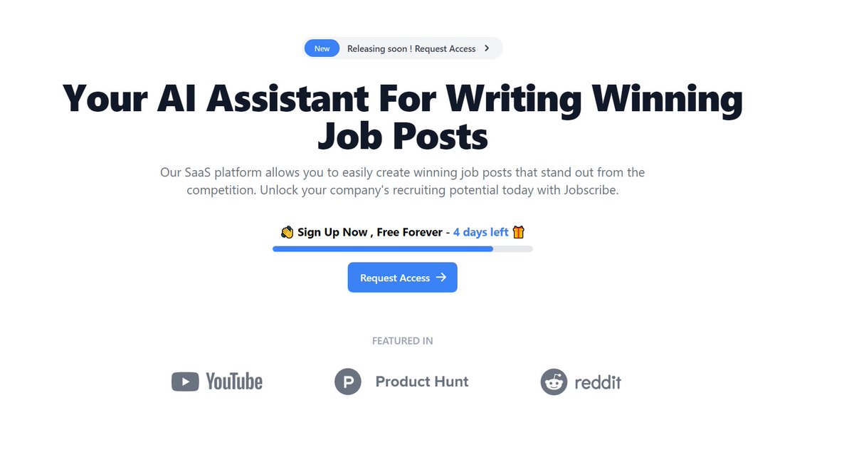 sameedhq's tweet photo. Day 4/100:

The beta app is out right now and you can access it for free here for the next 4 days: https://t.co/psUbLym5cW

Got inspired by the FOMO counter from @dannypostma and Implemented one on the landing page.

Adding new features on feedback from users.

#deepwork100 https://t.co/p71fUIlOAO