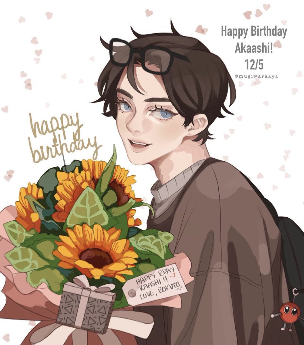 1boy male focus blue eyes happy birthday bouquet flower solo  illustration images