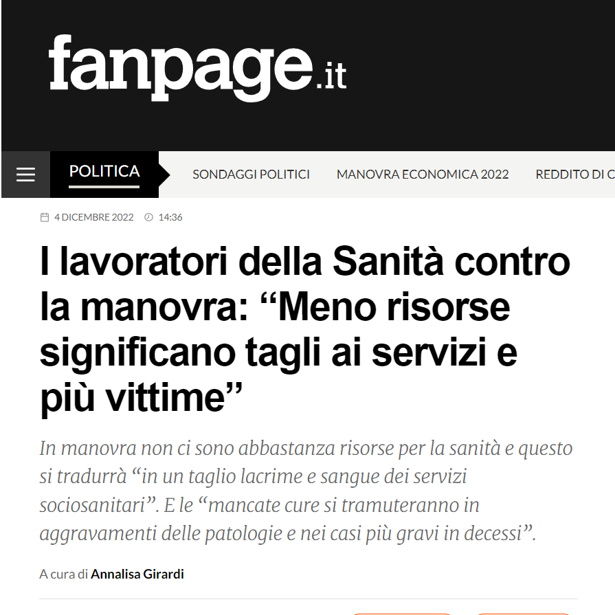 AbruzzoUls's tweet photo. I lavoratori della Sanità contro la manovra: “Meno risorse significano tagli ai servizi e più vittime”
In manovra non ci sono abbastanza risorse per la sanità e questo si tradurrà “in un taglio lacrime e sangue dei servizi sociosanitari”. E le “mancate cure si tramuteranno in... https://t.co/FSM5qBkwKB