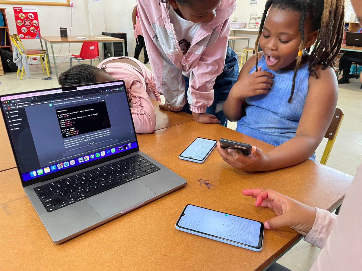 amasad's tweet photo. The future of education in one picture:

In a place where both teachers and computers are rare, ChatGPT acts as a tutor while the girls are coding on their phones using Replit (also powered by AI). Via @TeamMindjoy https://t.co/2iBLxr9Yvg