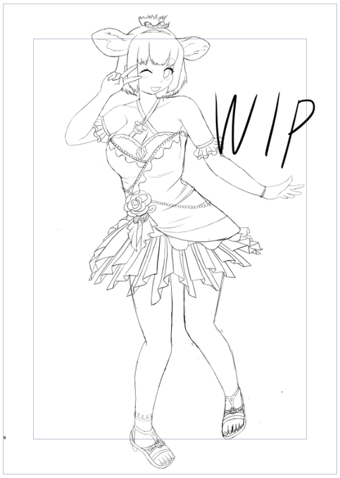 ようやくラフできたーんんんn!!!まだ細かい模様描いてないのに10時間かかったん… 