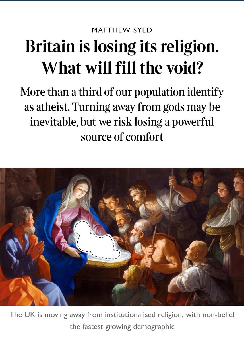 Dear <a href="/matthewsyed/">Matthew Syed</a> and <a href="/thetimes/">The Times and The Sunday Times</a> the <a href="/ONS/">Office for National Statistics (ONS)</a> report only 14000 atheists identified in the #census which is very different from "a third" as you report below. Perhaps you have confused the "nones" as Athiests?