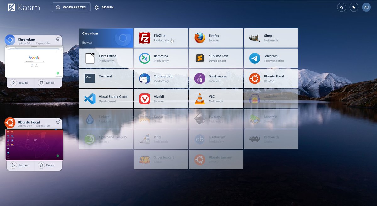kasmweb's tweet photo. Announcing Kasm Workspaces v1.12!

Breakthrough improvements in streaming quality
Increased CPU sharing/performance
New UI/UX for the Workspace launcher and user profile customization
Download now: https://t.co/91ta2ZzUz0
#linux #cloud #browserisolation #vdi #cybersecurity https://t.co/5Q3RXfeyiB