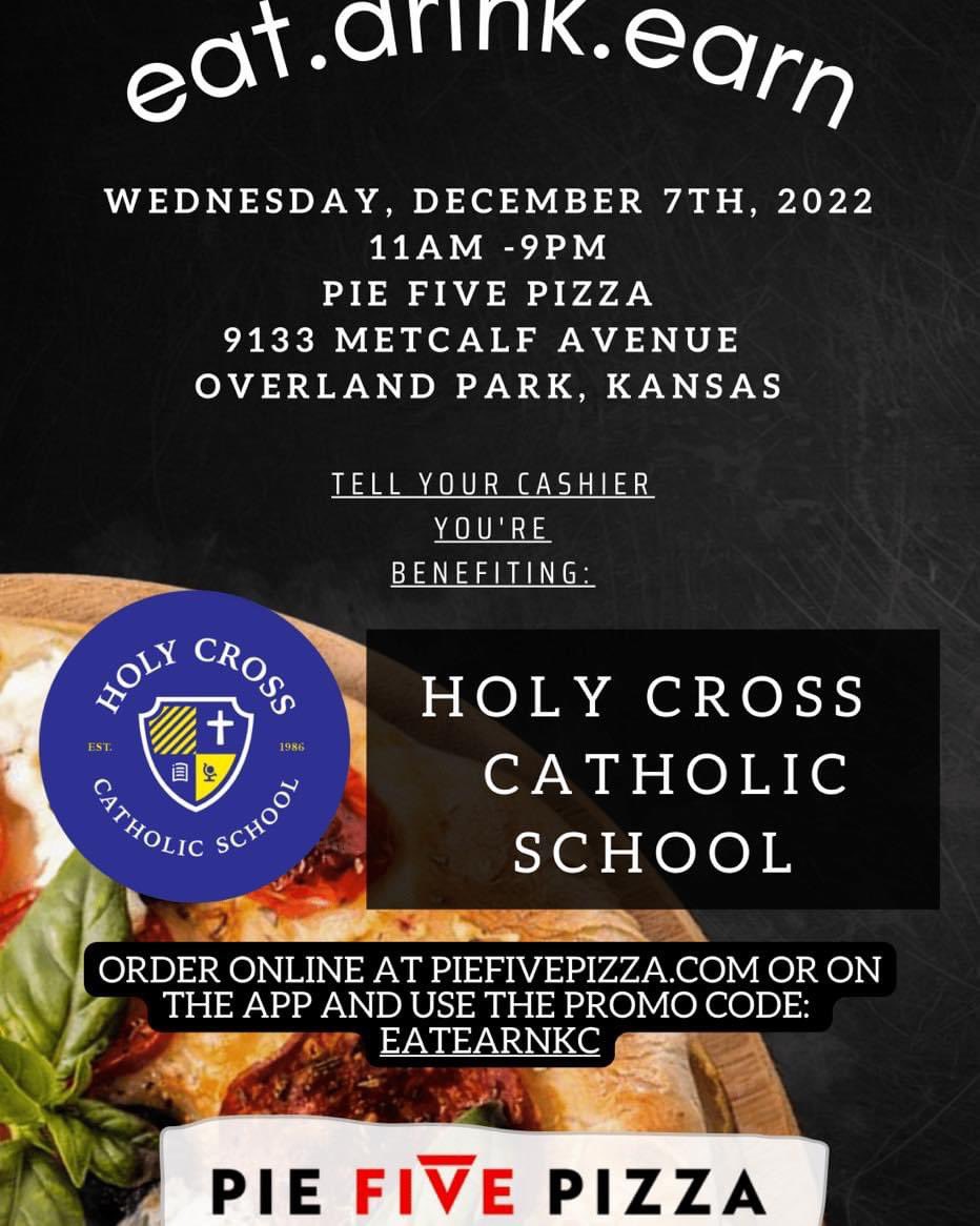 HolyCrossOP's tweet photo. Need a lunch or dinner out this week? PieFive on 91st and Metcalf is donating 20% of all sales when you mention Holy Cross on Wednesday, December 7th from 11:00am - 9:00pm. https://t.co/lGiokv6Ino