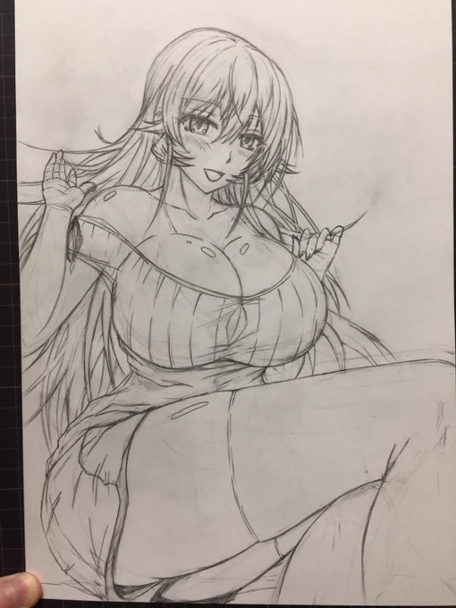 寝る前に下書き完成させましたぁ どう描き直してもえりな様じゃなくてうちの子になってしまうw ショートパンツ、ニーハイ絶対領域、ぺぇ https://t.co/skTH9f0MCz 