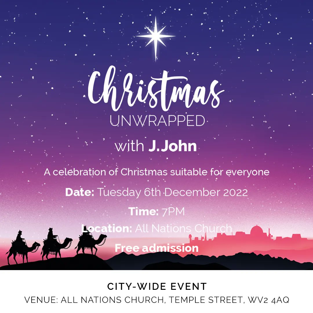 A unique opportunity to invite friends and family to hear the real meaning of #Christmas in our City-wide carol service with J.John! This is a free event but ticketed - grab yours from your local church today > 🗓 Save the date! 6th December at 7PM
-
#Jesus  #Wolverhampton