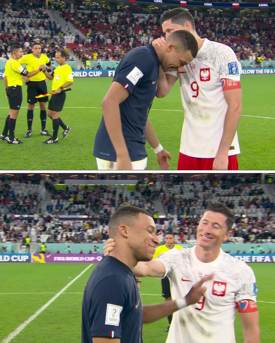 ESPNFC's tweet photo. Lewandowski telling secrets to Mbappe 🤣 https://t.co/M941iGefHO