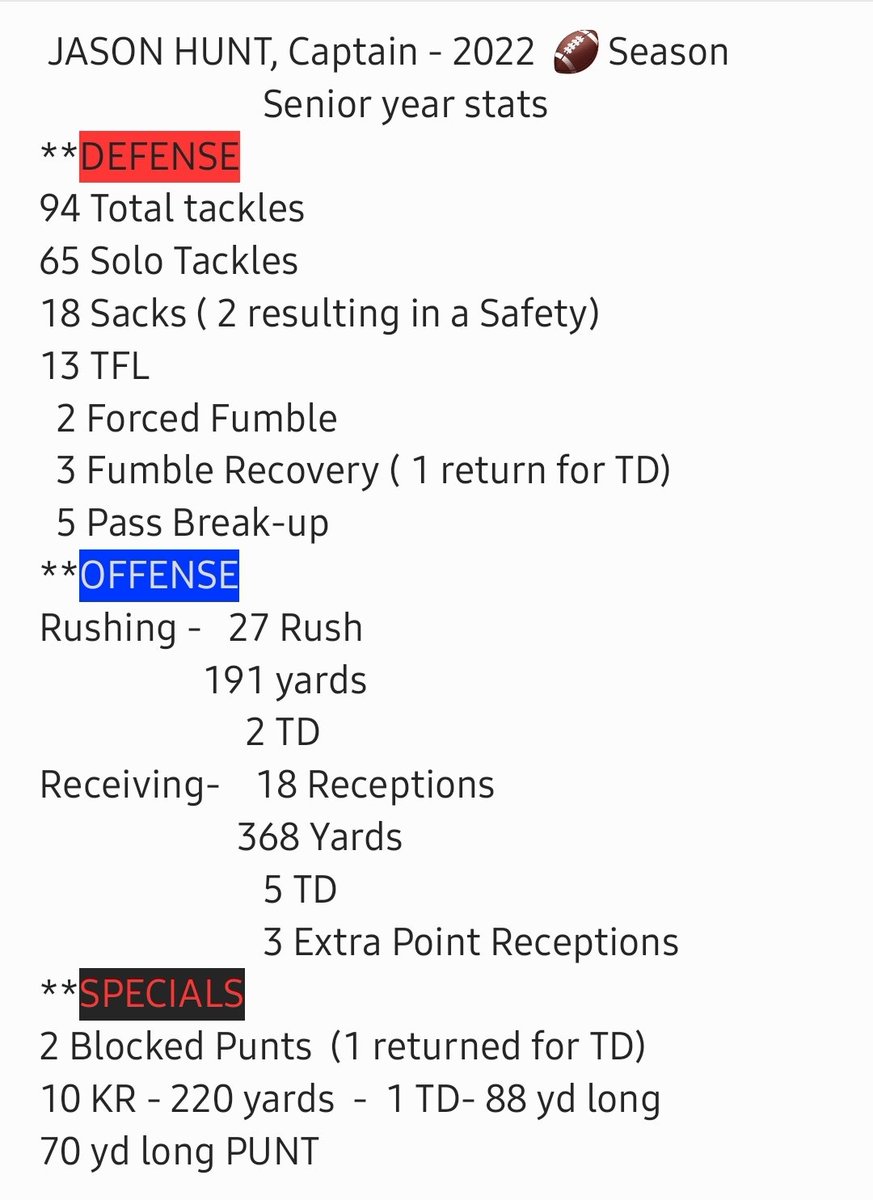 My Senior season stats are in.
hudl.com/v/2JgeXP
<a href="/Bellportfb/">Bellport HS Football</a> <a href="/BellportAthlet1/">Bellport Athletics</a> <a href="/KyleMoodt/">CoachKyleMoodt</a>