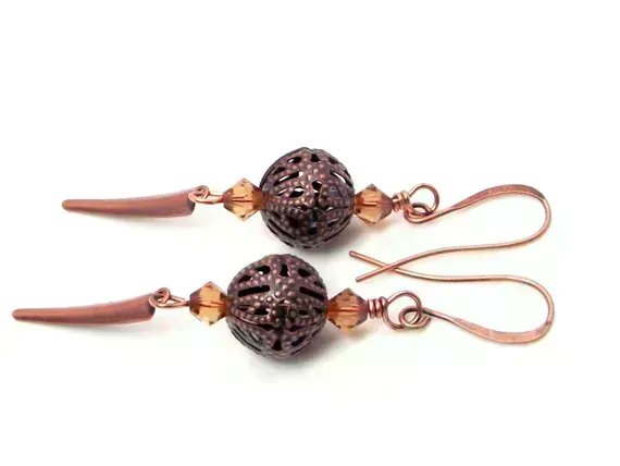DesignsbyAudrey's tweet image. Awesome Copper Earrings - Amber Crystal Copper Filigree Dangle Earrings – Antique Copper Earrings - Copper Spike Earrings by #DesignedbyAudrey. Lovely womens #handmade jewelry and accessories buff.ly/3UMyA0M via @Etsy