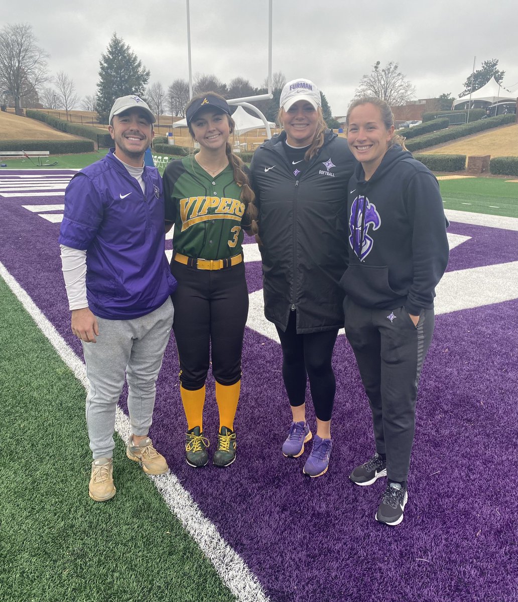 Even with some rain, I had a great time yesterday <a href="/FurmanSoftball/">Furman Softball</a>. I enjoyed the great feedback and checking out the beautiful campus. Thank you coaches! <a href="/StaceyJW26/">Stacey Johnson-Whitfield</a> <a href="/CoachAHayes/">Amanda Hayes Young</a> <a href="/jwint11/">John Winters</a> @Vipers16UGold