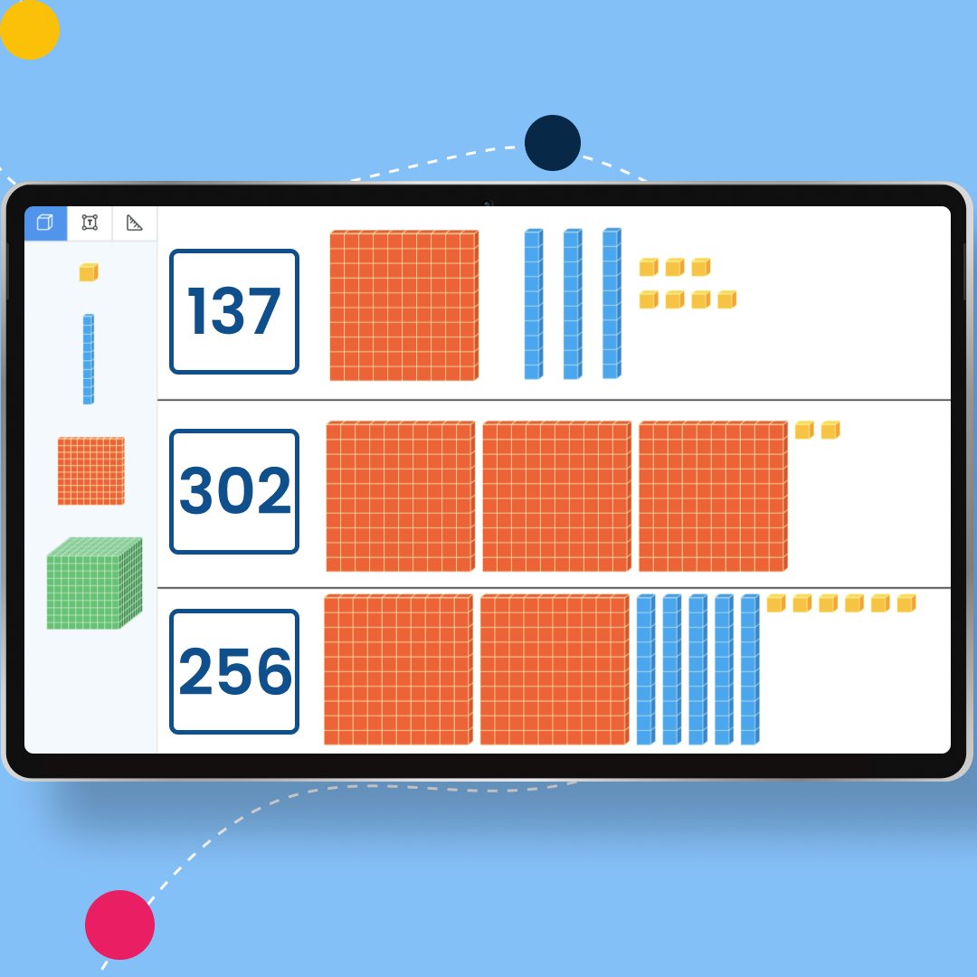 brainingcamp's tweet photo. See a student representing numbers in Base Ten Blocks - which match their physical versions! Regrouping animations make addition, subtraction, multiplication & division a breeze. How are you using #BaseTenBlocks? https://t.co/UV4QdjaOL7