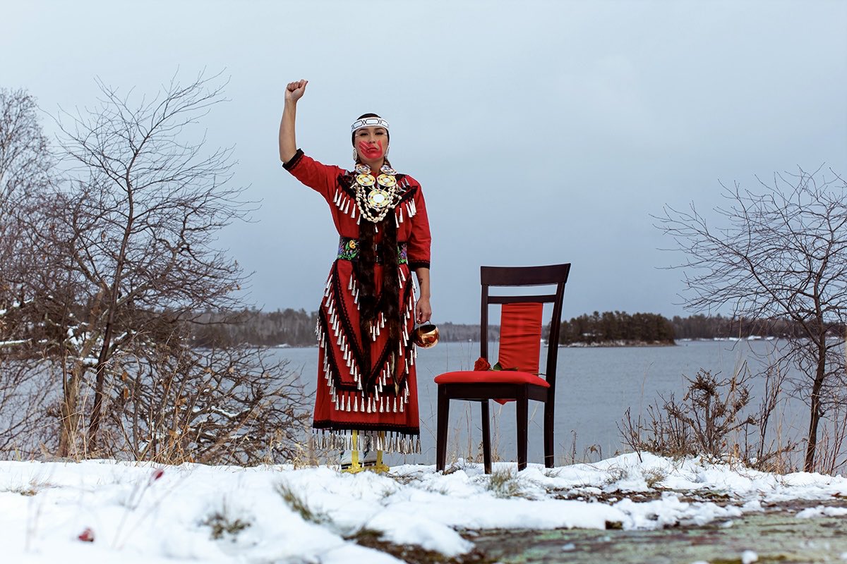 Miskobinessik from Sagkeeng First Nation. Photographed at Bwaan Odaazhewe’onaaning on Anishinaabe Aki, Treaty 3 Territory Photo: © Nadya Kwandibens | Red Works