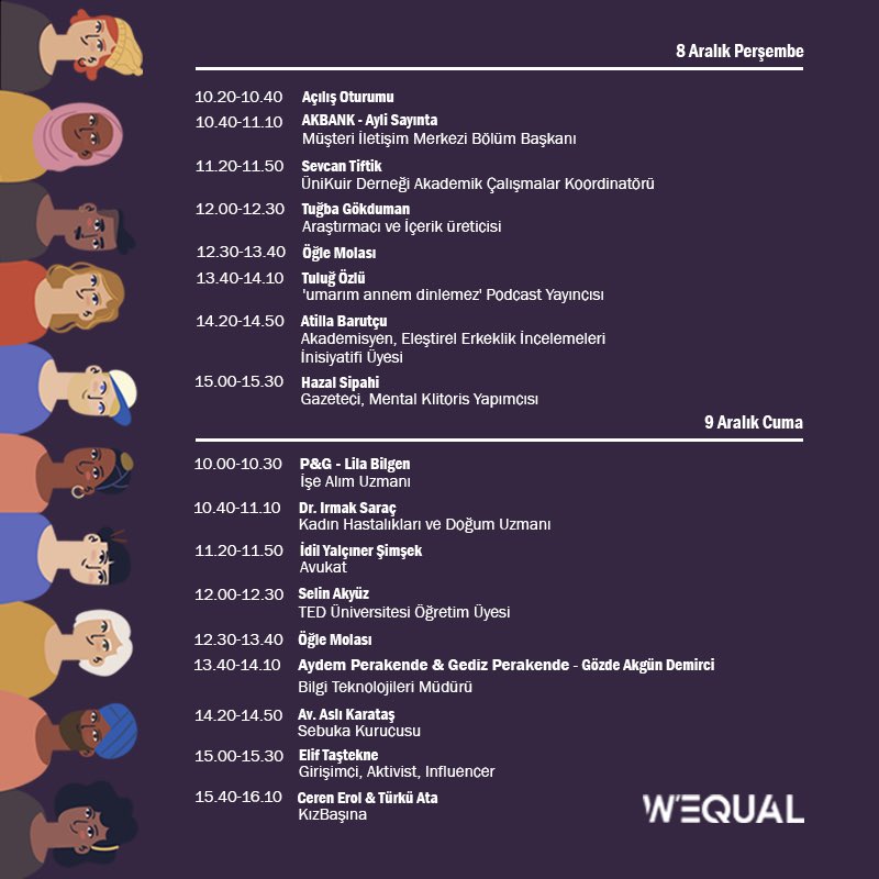 W'EQUAL etkinliğimizin akışı belli oldu! Birbirinden farklı konuşmacılar ve başarı öyküleri ile 8-9 Aralık'ta KKM A salonunda.