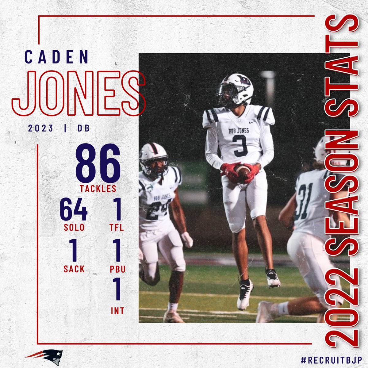 BJHS_Football's tweet photo. Season Stats for Caden Jones (@CadenJones23) 

#recruitBJP  |  #weareBOBJONES https://t.co/LRMSGo2evX