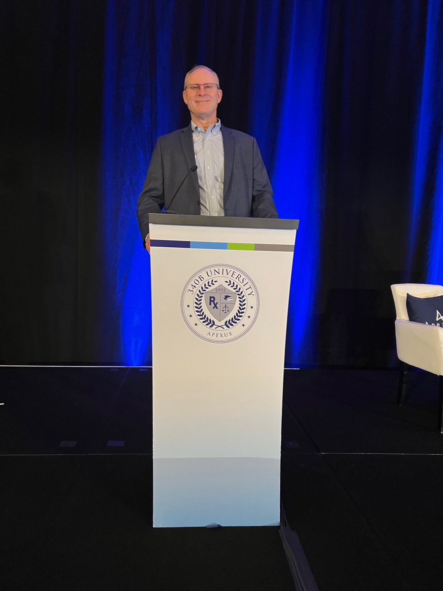 Apexus340B's tweet photo. Apexus President, Chris Hatwig, joined Senior Director of Communications and Programming, Karen Orso, to give #340BUniversity attendees a warm welcome in Las Vegas this morning. #340BUniversity #340B https://t.co/lyxpP0T0oP