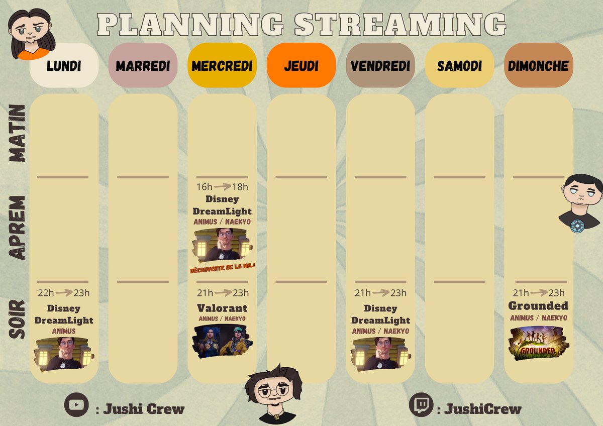 JushiCrew's tweet photo. Le Planning de la semaine est dispo 😏🔥 https://t.co/PcfvCj3Ozz