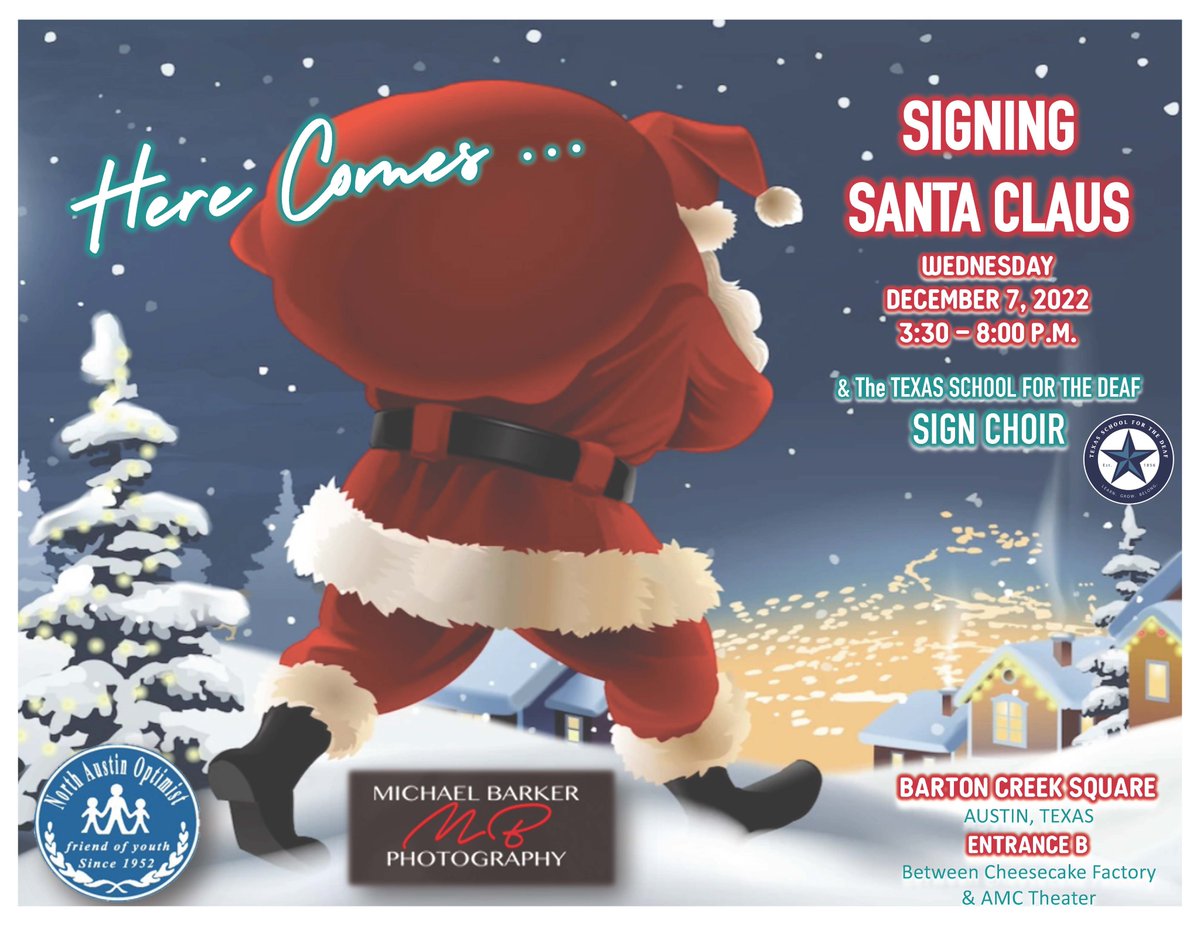 TSD_Main's tweet photo. Signing Santa Claus, Wednesday, Dec 7th, 3:30 - 8 PM Barton Creek Square #AustinTX #SigningSanta #SantaClausIsCominToTown https://t.co/06mcGWn95K