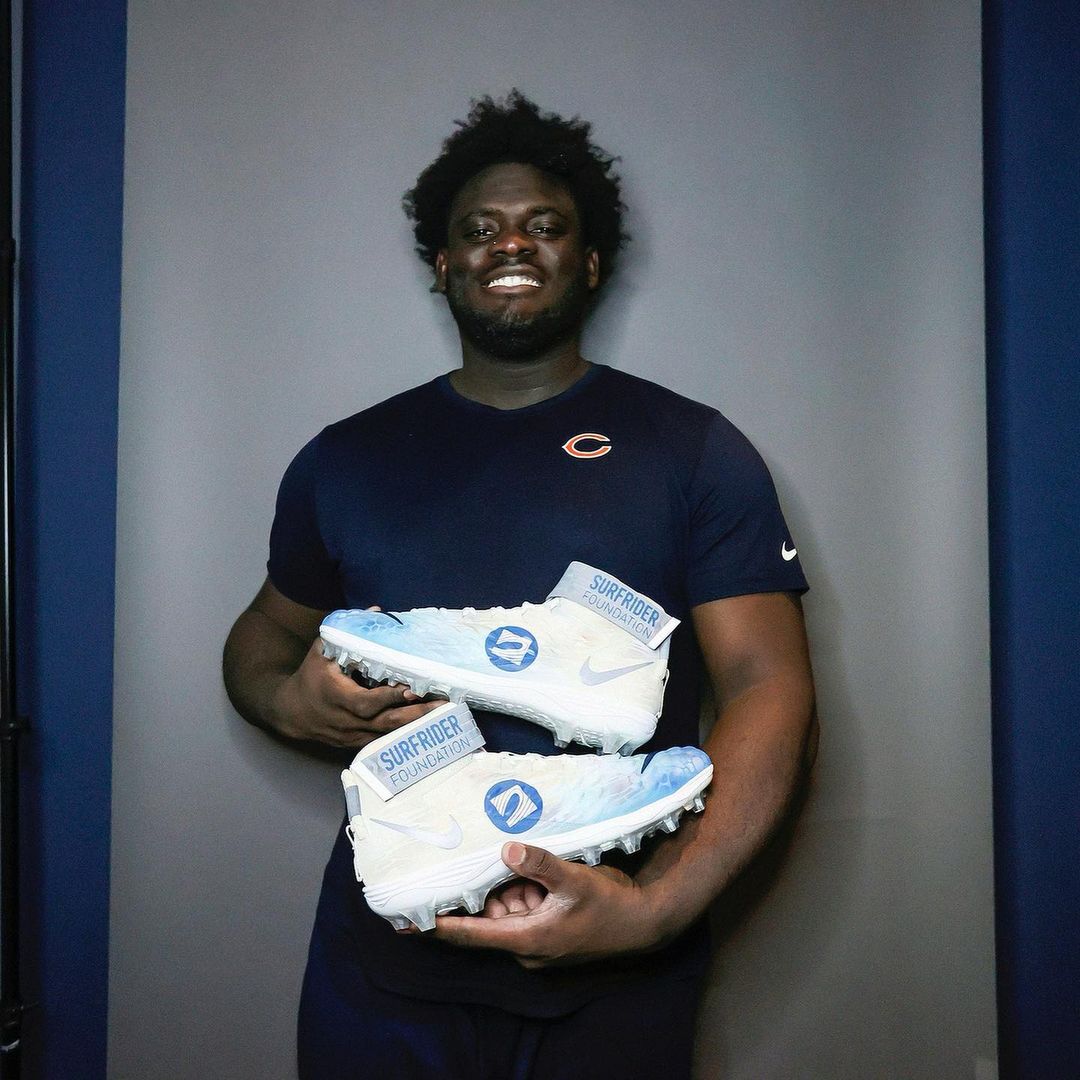 We are so excited to team up with Surfrider supporter and <a href="/ChicagoBears/">Chicago Bears</a> player, Alex Leatherwood, for the NFL’s #MyCauseMyCleats campaign. Alex will be wearing these cleats today as he takes the field, and they will later be auctioned off, with proceeds benefiting the Surfrider!