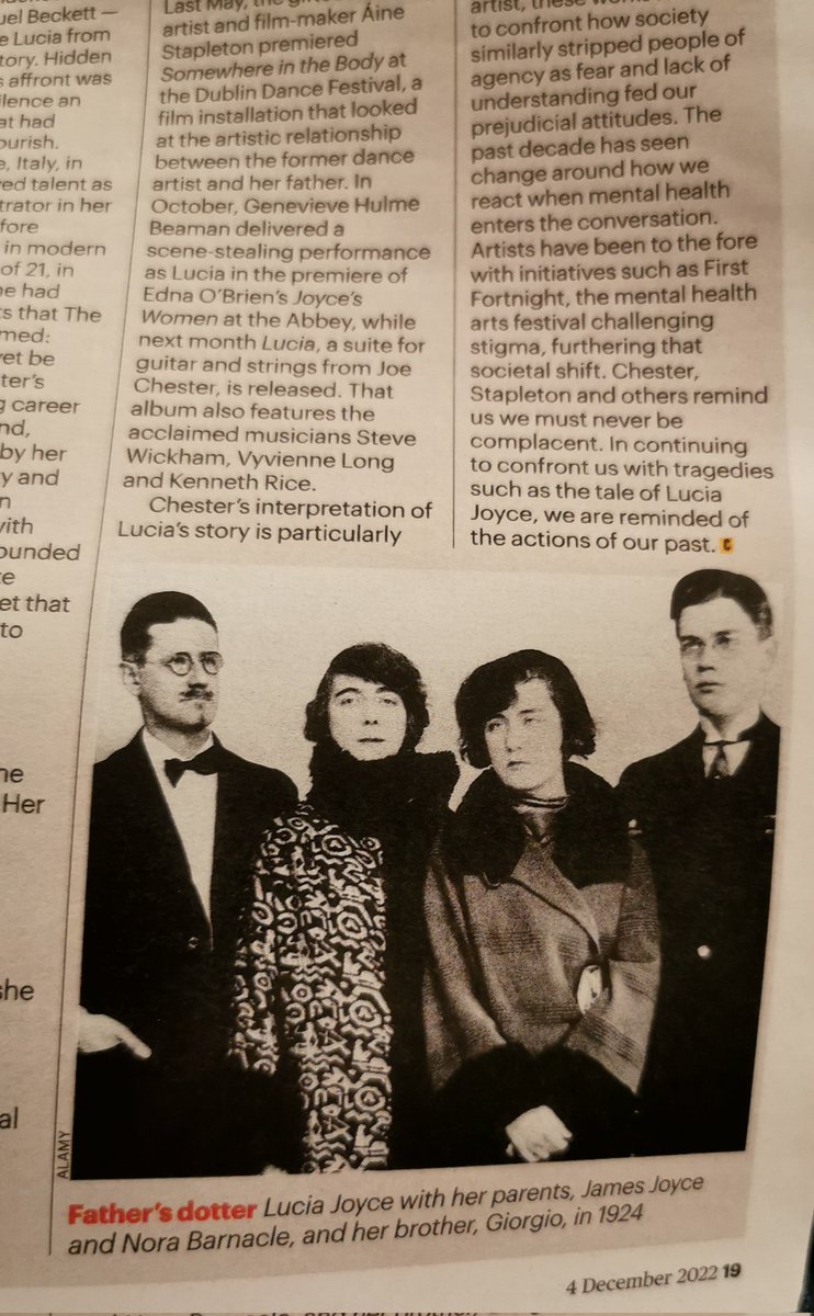 Steve_Cummins's tweet photo. Read my Comment piece in today's @ST__Ireland Culture on Lucia Joyce and how her tragic story reminds us of how silent we once were around #MentalHealth. Lucia has inspired a number of artistic works over the past year, including a forthcoming album by #JoeChester https://t.co/v80w8XXS6R