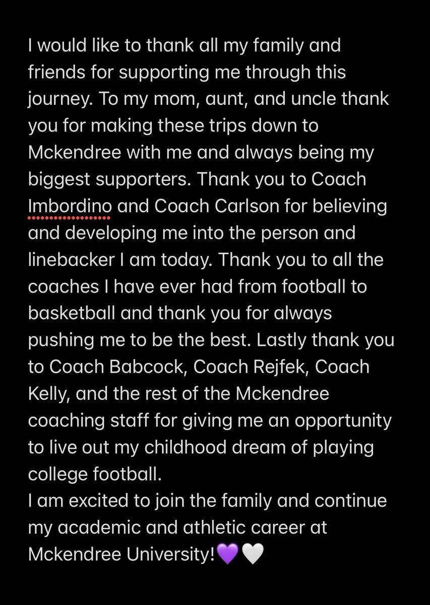 COMMITED!! <a href="/Mckendree_FB/">McKendree Football</a> 
<a href="/MikeBabcock44/">Mike Babcock</a> <a href="/CoachRejfek/">Jason Rejfek</a> @CoachSKelly44 
<a href="/Coach_Imbo/">Coach Imbordino</a> <a href="/PNTigerFootball/">Plainfield North Tiger Football</a>