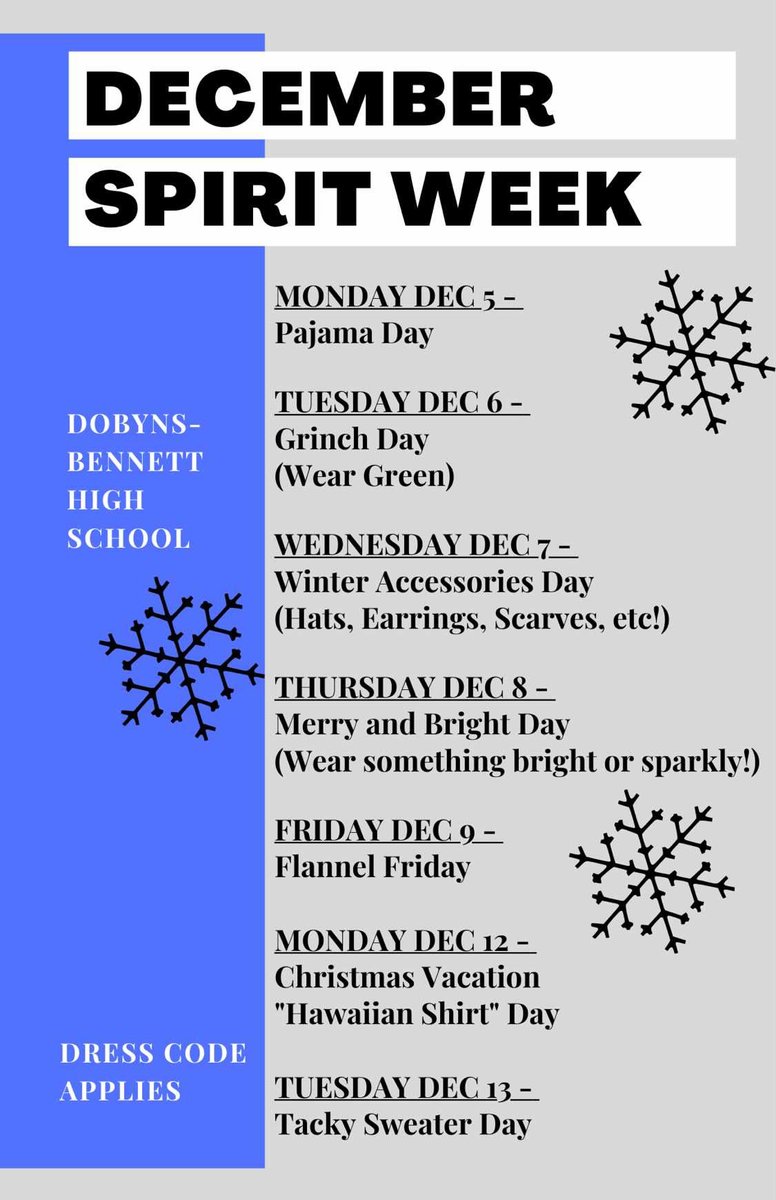 KCS__Athletics's tweet photo. It’s #SpiritWeek at Dobyns-Bennett!!! Join us we get into the holiday spirit!! #RollTribe 🎄🎅🏻 https://t.co/V8RBYv2xFX