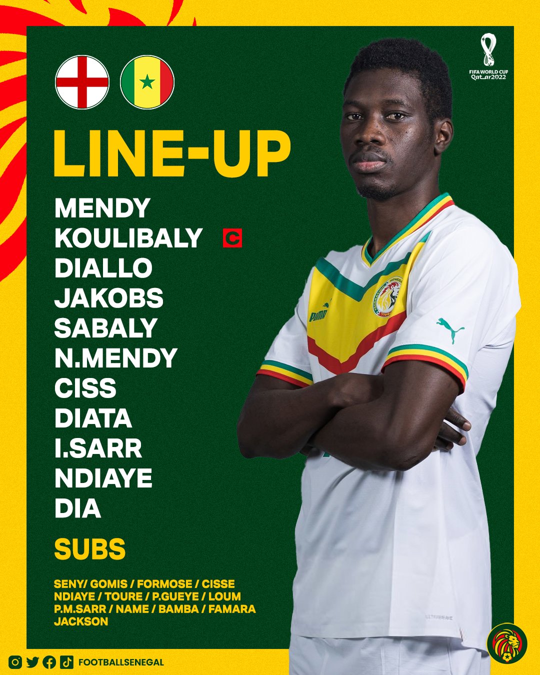 Football Senegal on Twitter: "Starting lineup! 🦁🇸🇳 #EngSen #