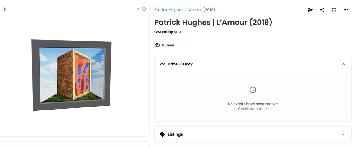 elmonx_official's tweet photo. Exciting News 🚨
All non-animated original L’Amour (2019) #NFTs have been updated to 3D files ⚡️
If it is not showing on Open Sea, click the 3 dots in the top right and push ‘refresh metadata’ 🔥
This was the community’s choice ✌️
#3D #PatrickHughes #LAmour #Vtail https://t.co/2CIrtJ5eQZ