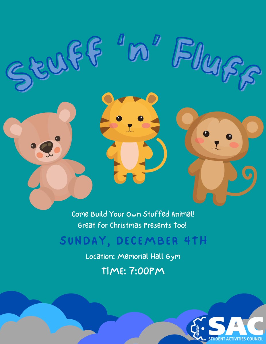 Winter Week is officially here! ❄️❄️❄️ Come to Memorial Hall tonight at 7:00pm to build your own stuffed animal! They are perfect as a gift or to keep for yourself!