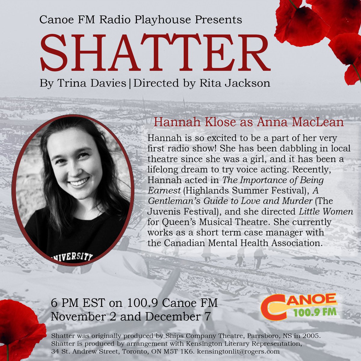 RitaCJackson's tweet photo. Meet cast of @canoeradio’s Shatter! by @TrinaLDavies The impactful &amp; thought-provoking story is told through voices of 4 young, talented actors.
Act 2 airs on Dec 7 at 6 PM. Did you miss Act 1? Catch up here: https://t.co/VMXluouOw2
#CommunityRadio #Theatre #Halifax @_amythecat https://t.co/Rt2sFYEklj