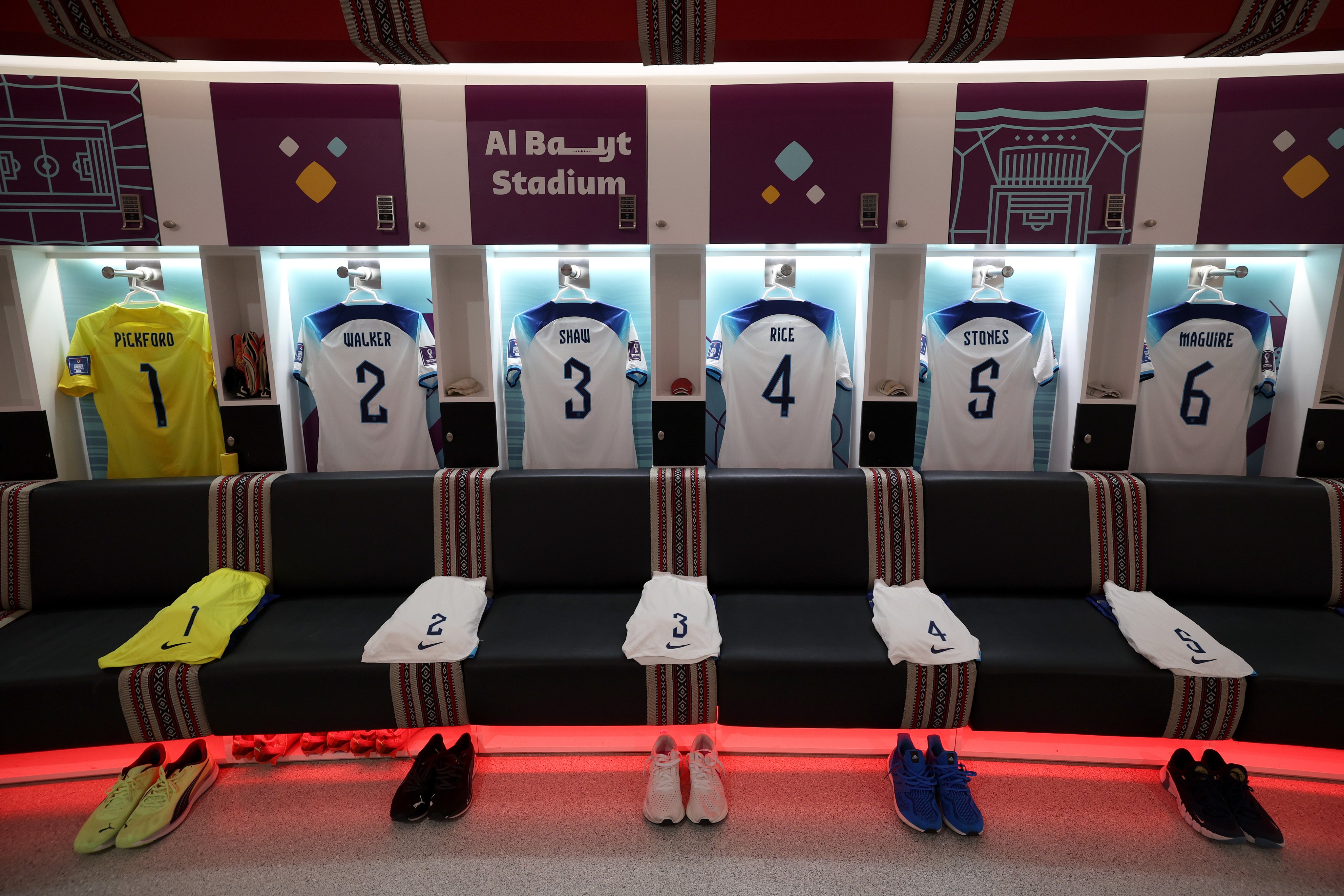 Shirt 1 to 6 inside the England dressing room.