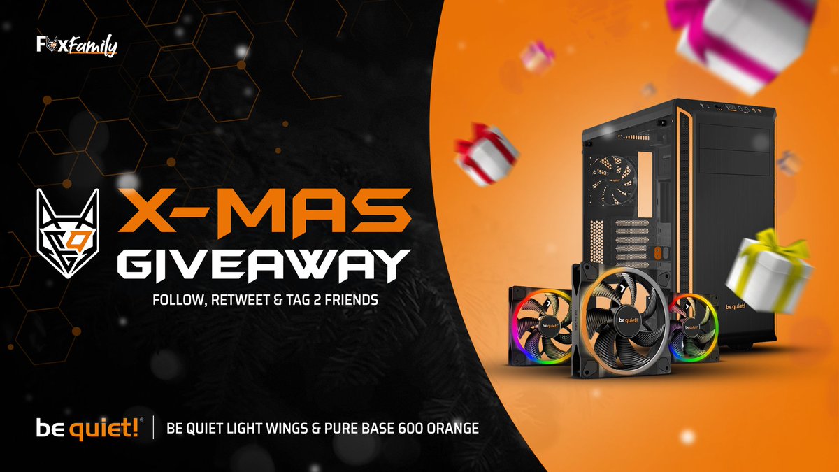 It's 2nd Avent Sunday, you know what that means 🎁
We're giving away following <a href="/bequietofficial/">be quiet!</a> package:
- 1x Pure Base Case
- 3x Light Wing fans

To enter, you must:
🧡 Follow
🔁 Retweet
🦊 Tag two friends

Giveaway ends in one week, good luck! 🍀

#foxfamily🦊