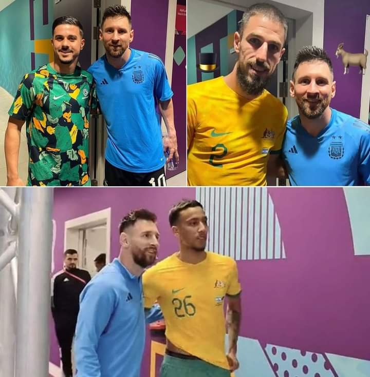 RoobensJoseph3's tweet photo. Les joueurs australiens ont attendu Messi à côté de son vestiaire après le match pour faire une photo avec lui 😍

LÉGENDE ❤️🇦🇷
#FIFAWorldCupQatar2022 https://t.co/C8i0pN5am4
