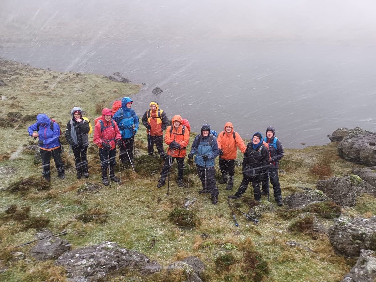 peaksclonmel's tweet photo. Wet and windy on the #ComeraghMountains today but all survived! Well done everyone. #Hiking #HikingIreland https://t.co/ue1vQbHgoT