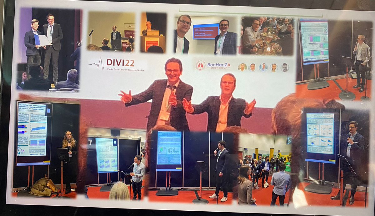Great time for the BonHanZA group at the #Divi22: talks from <a href="/Sascha_David_/">Sascha David</a> and klaus stahl, posters presented by <a href="/BenSeeliger/">Ben Seeliger</a> , <a href="/be4b502036c644a/">Lennart Wild</a>, <a href="/PeukertKonrad/">Konrad Peukert</a>, Dani, Andrea and Larina and <a href="/christianbode10/">christian.bode</a> receiving the hugo-schottmüller prize for #sepsis research. Congrats! 🥳