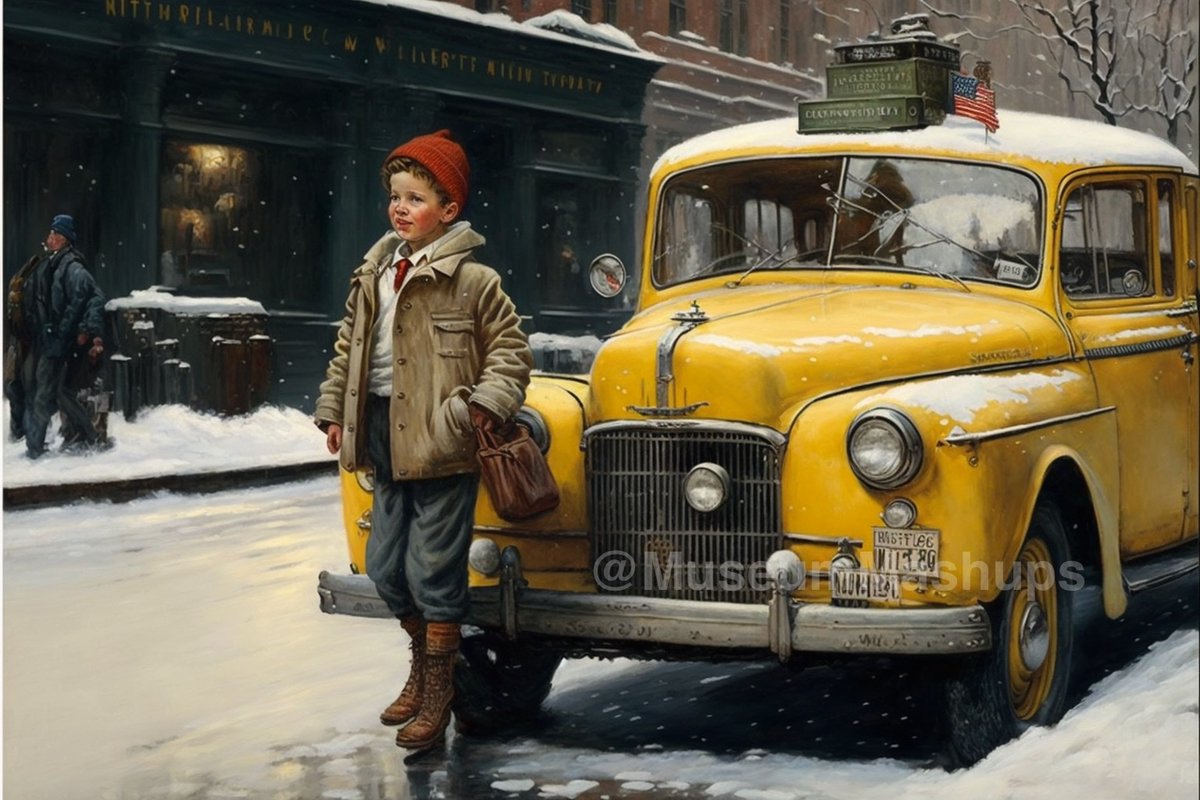 MuseumMashups's tweet photo. Christmas in New York City and Grand Central Station inspired by Norman Rockwell. #NYC #ArtistNormanRockwell #GrandCentralNYC  #midjourneyV4 #AIart #Christmas https://t.co/oDDlp8hHtr