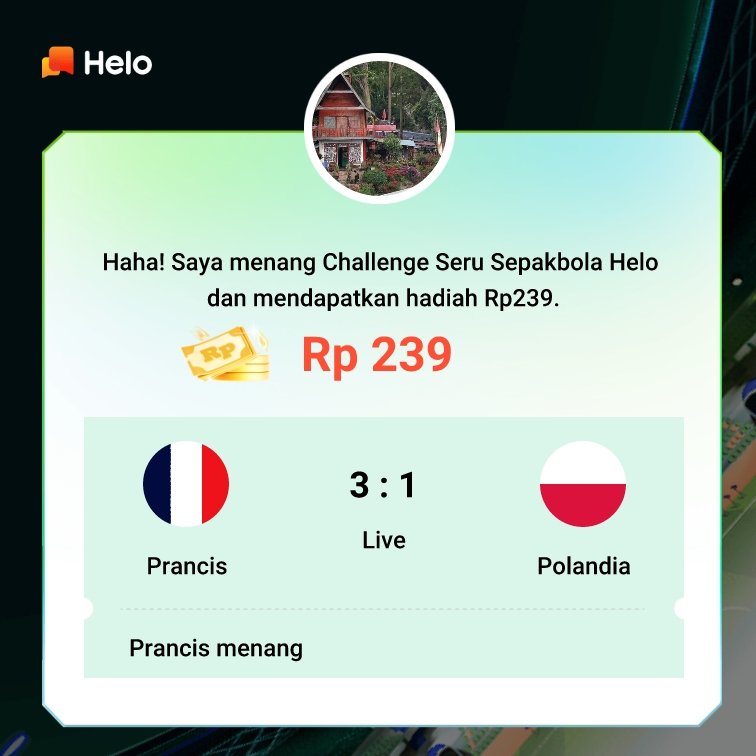 Devi0895's tweet image. Haha! Saya menang Challenge Seru Sepakbola Helo dan mendapatkan hadiah Rp239.
s.helo-app.com/al/UYereYNRQR