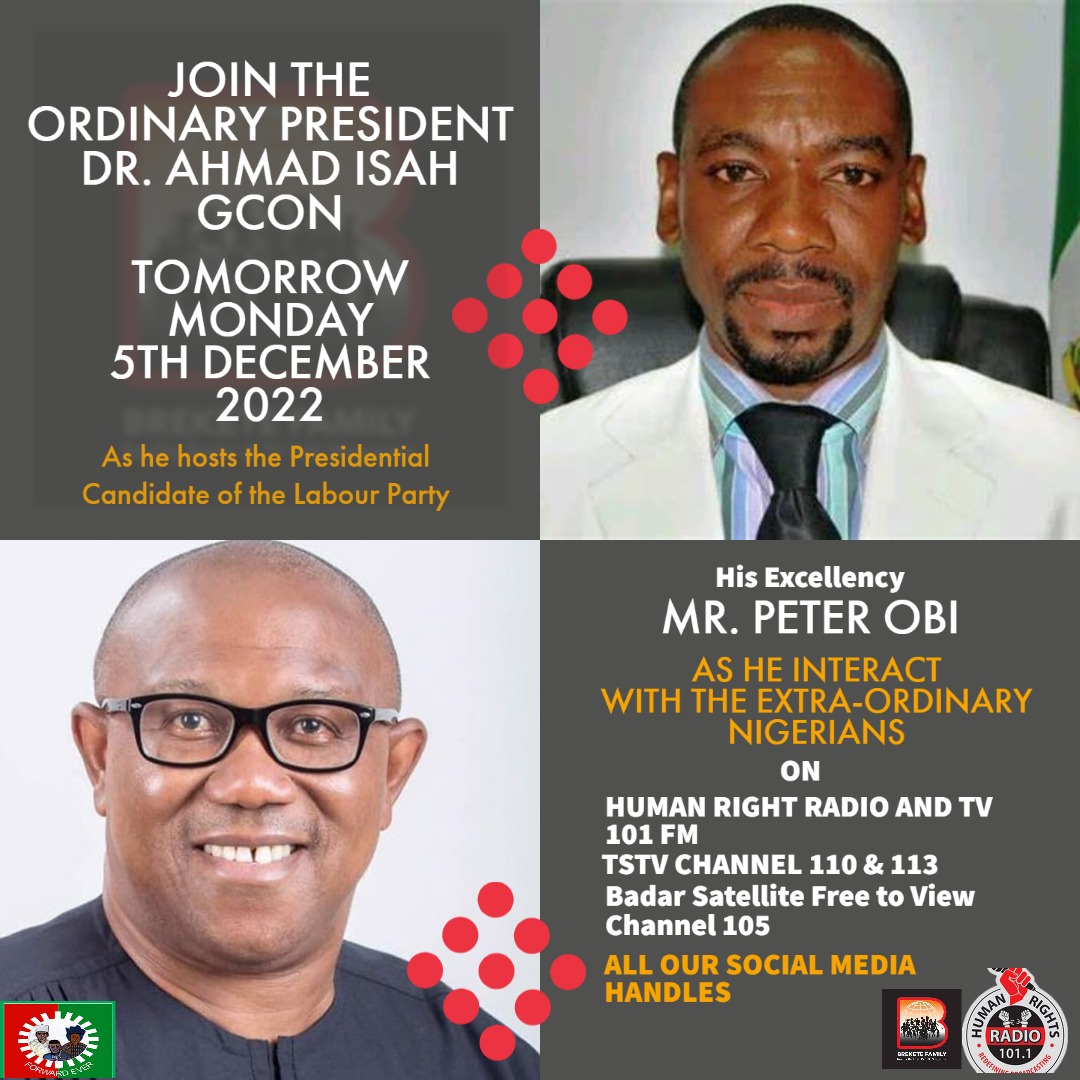 OrdinaryGcon's tweet photo. Join me tomorrow as I host the Former Governor of Anambra state and one of the Aspirants of the 2023 Presidential Elections, His Excellency, Peter Obi on the Brekete Family Reality Talk Magazine Programme as he tells us His plans for Nigeria. https://t.co/rklB3JlkH1