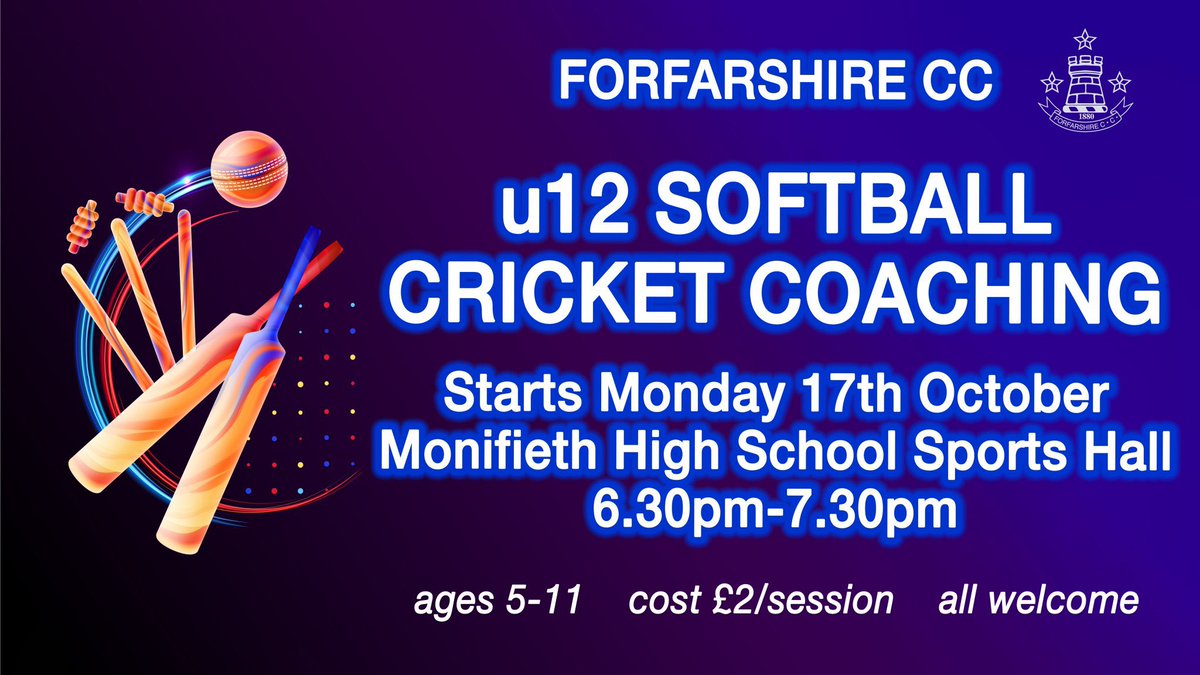 Training on tomorrow night for players of all abilities - a great way to try out cricket!! First session is free and no equipment needed!! 🏏 <a href="/the_forfs/">Forfarshire CC</a> <a href="/ourbrougtyferry/">Our Broughtyferry</a> <a href="/OurMonifieth/">OurMonifieth</a> <a href="/seaview_ps/">Seaview PS</a> <a href="/PrimaryGrange/">Grange Primary</a> @BarnhillPrimary <a href="/Eastern_Primary/">Eastern Primary</a> <a href="/ForthillPrimary/">Forthill Primary</a>
