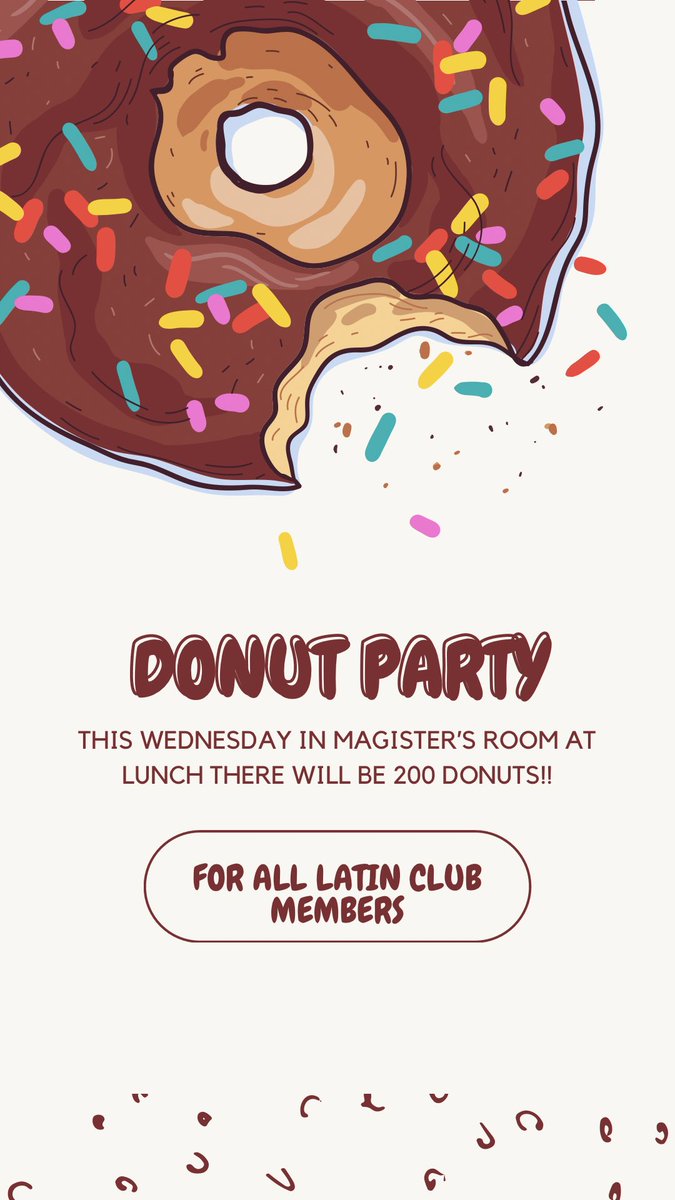 mhsjcl's tweet photo. This Wednesday, in Magister’s room, we will have 200 donuts during lunch. Swing by to grab a donut and look at brochures about Roman dining traditions‼️ https://t.co/IjnVAjc1gJ