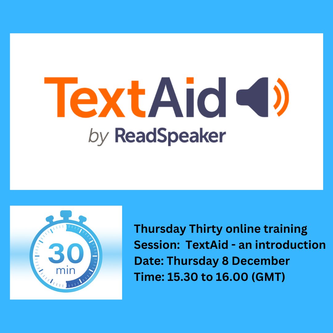 CENMAC's tweet photo. Join us for our final Thursday Thirty free online training session for 2022 'An Introduction to TextAid'! TextAid helps students be more independent by reading any text aloud. Sign-up here: https://t.co/8aiiFGBWEZ

#textaid @ReadSpeaker #literacy #assistivetechnology #Dyslexia https://t.co/4pCpmcFN9a