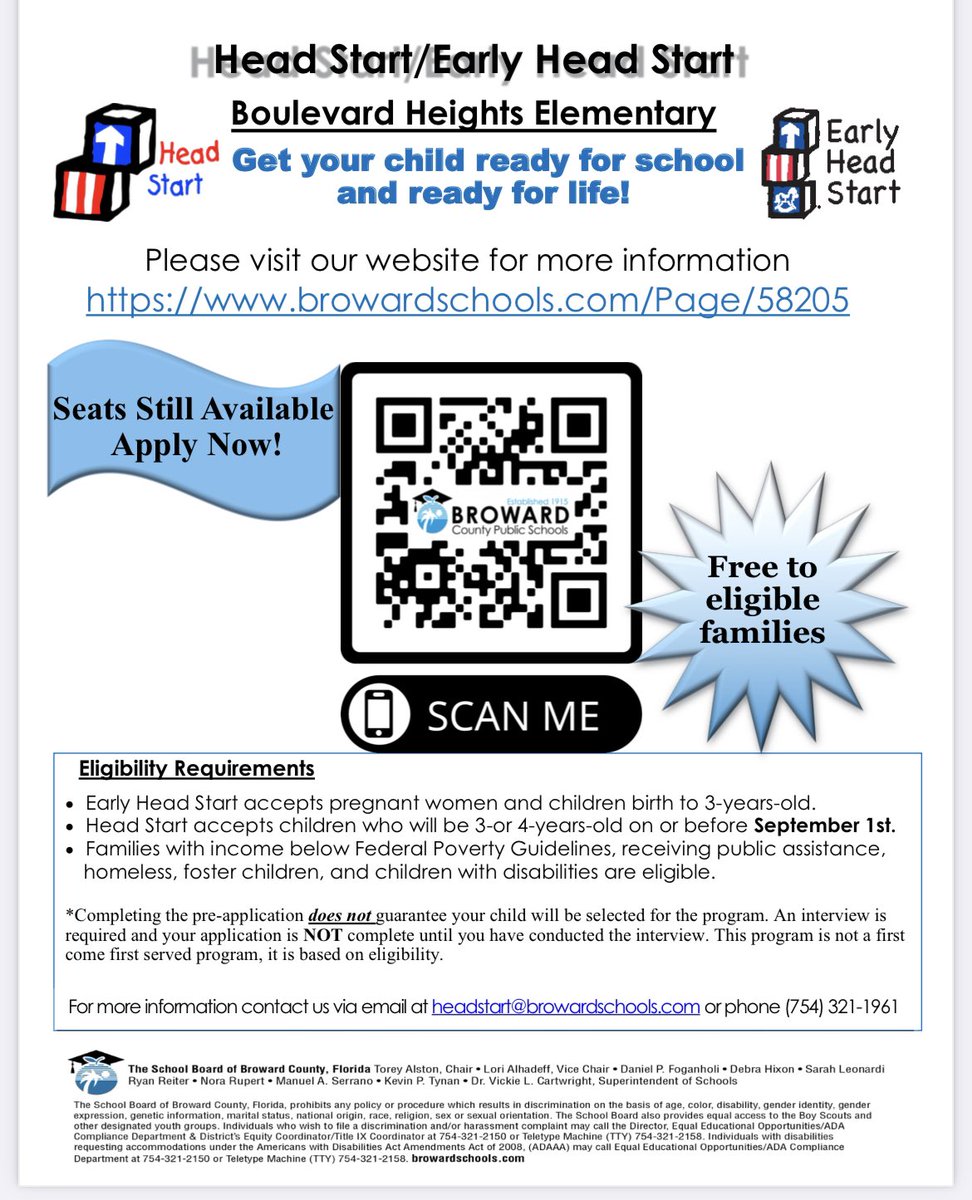 Seats available for this school year Headstart class!