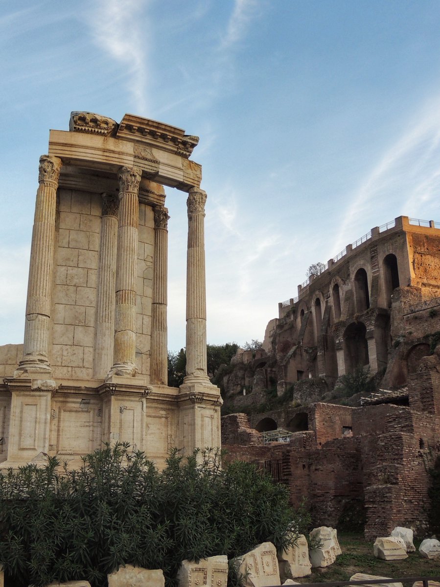 ThroughEternity's tweet photo. In the Forum, the remains of the Temple of Vesta speak evocatively of some of #Rome’s most fascinating citizens. Chosen at a young age by the Pontifex Maximus, the Vestal Virgins were tasked with keeping  the city’s Eternal Flame burning in the Temple of Vesta. See more⬇️ https://t.co/Ekd0Yzl2Qf