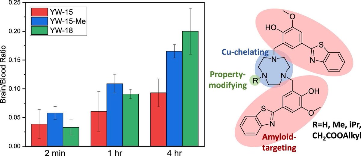 bhkenlo's tweet photo. Divalent 2-(4-Hydroxyphenyl)benzothiazole Bifunctional Chelators for 64Cu Positron Emission Tomography Imaging in Alzheimer’s Disease https://t.co/QBM3po3DVs Rogers, Mirica, and co-workers @InorgChem #copper #chelator #BFCs #PET #imaging #Alzheimers #BBB #amyloidβ https://t.co/cNydK3utWE